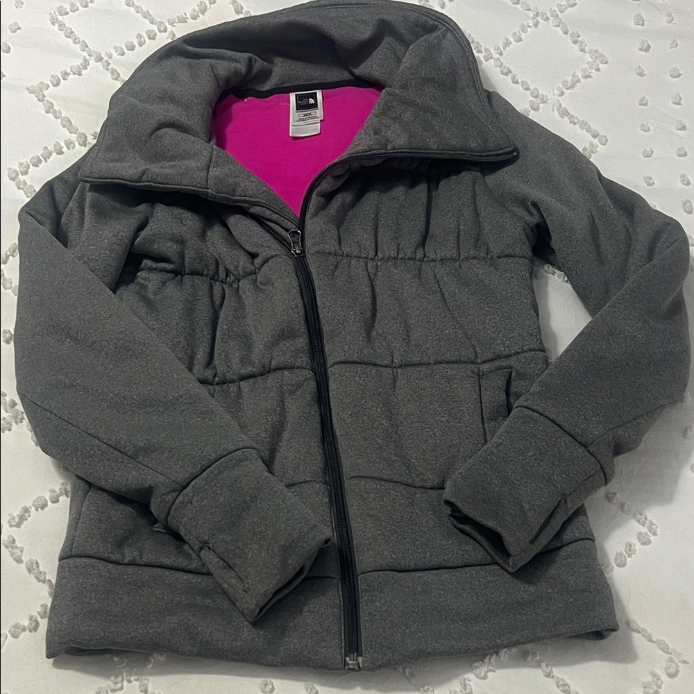 NorthFace women’s  XS Gray Puffer Jacket with Pink Lining
